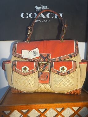 Coach Vintage Daphney Satcel Authentic Python Snake Skin &Straw Made In Turkey